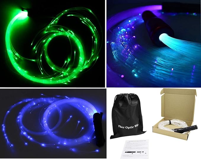 AZIMOM LED Fiber Optic Dance Whip Space Whip 6ft 360° Swivel 40Display Battery Power Mode Pixel Whip Rave Flow Super Bright Light Up Whip for Party Dancing EDM Show Music Festival