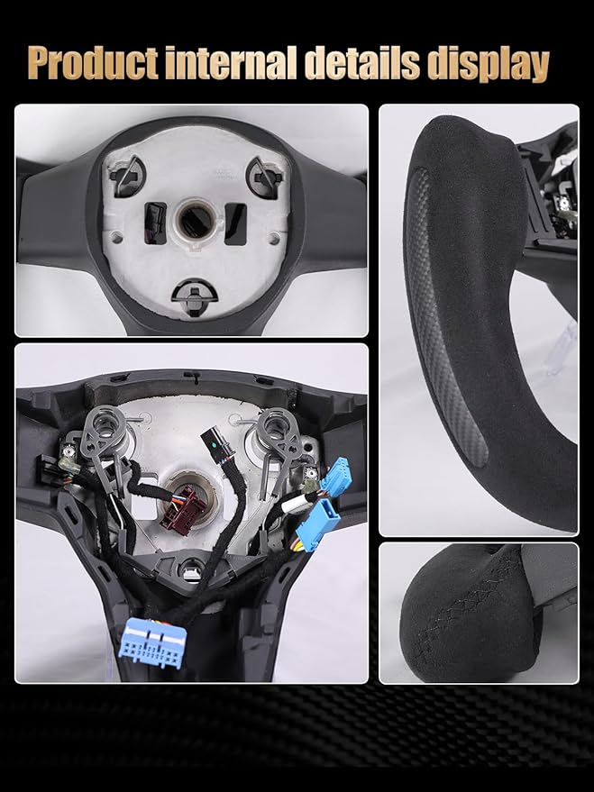 ZIMABLUE Yoke Steering Wheel Personalized Yoke Steering Wheel Suede Leather with Side Matte Carbon Fiber without Front Trim for Tesla Model 3 2017-2023, Model Y 2019-2024 With Heating Function