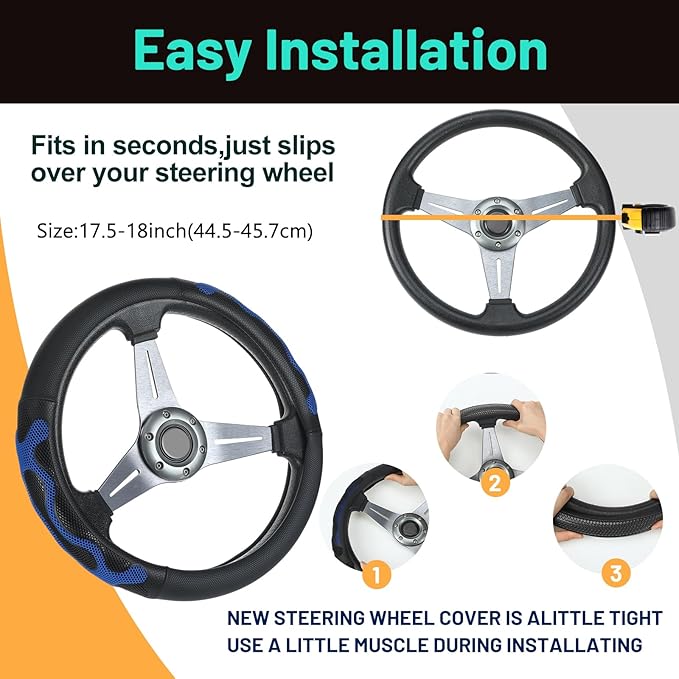 17.5-18 Inch Truck Steering Wheel Cover Wheel Semi-Truck Comfy Grip Cover with 3D Honeycomb Anti-Slip Design Car Accessory, Fits RV, Big Rig and Classic Car (Leather, Blue, Classic Style)