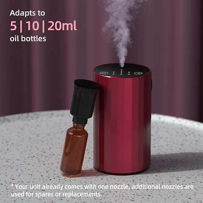 Waterless Essential Oil Diffuser Aromatherapy Scent Diffusers for Home Large Room, Bedroom, Car, Office, Desk, Battery Operated Mini Portable Air Freshener (red)