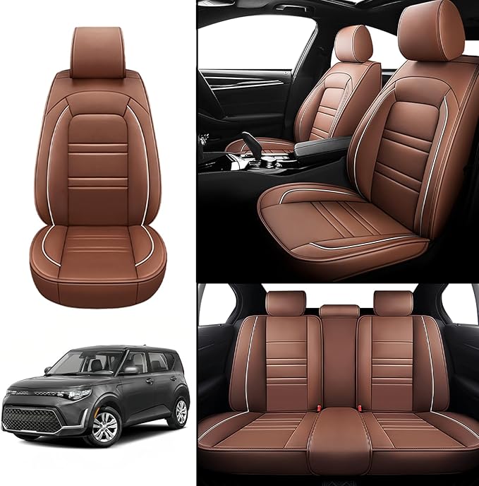 Seat Covers for kia Soul 2010-2025 | 5-Seats Leather Seat Covers, Easy to Install Automotive Seat Covers Full Set (Full Set, Coffee)