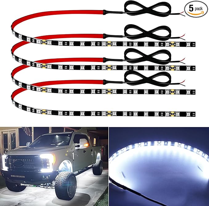 12V Led Light Strip 18" Connectable White LEDs Strip Lights for Car Motorcycle Golf Cart Automotive Trucks Boat Waterproof Led Light Strip, 4Pack