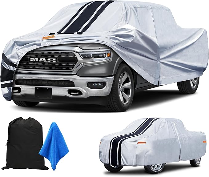 [2025 Upgrade] Heavy Duty Truck Cover Waterproof All Weather. Pickup Truck Cover Rain UV Protection. Outdoor Covers for Ford F150 Chevy Silverado Dodge Ram 1500. (Length Up to 242 inch) XL