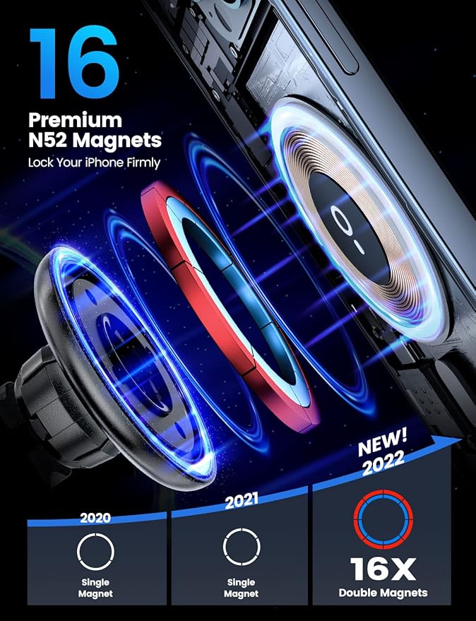 eSamcore Retractable Magnetic Car Mount for iPhone 15/14/13 Pro Max and Magsafe Case, Black