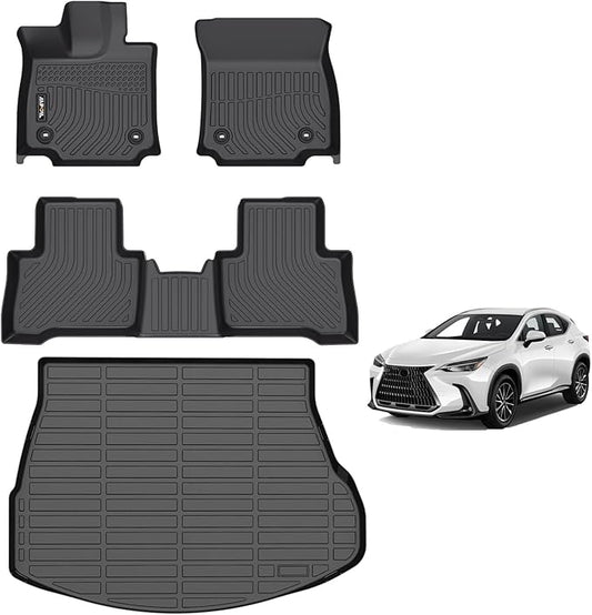 AIPOIL® Floor Mats & Cargo Liner Set for 2022-2024 2025 Lexus NX Hybrid (Include Plug-in) All Weather Protection TPE Anti-Slip Automotive Full Set Custom Car Mats Accessories - Black