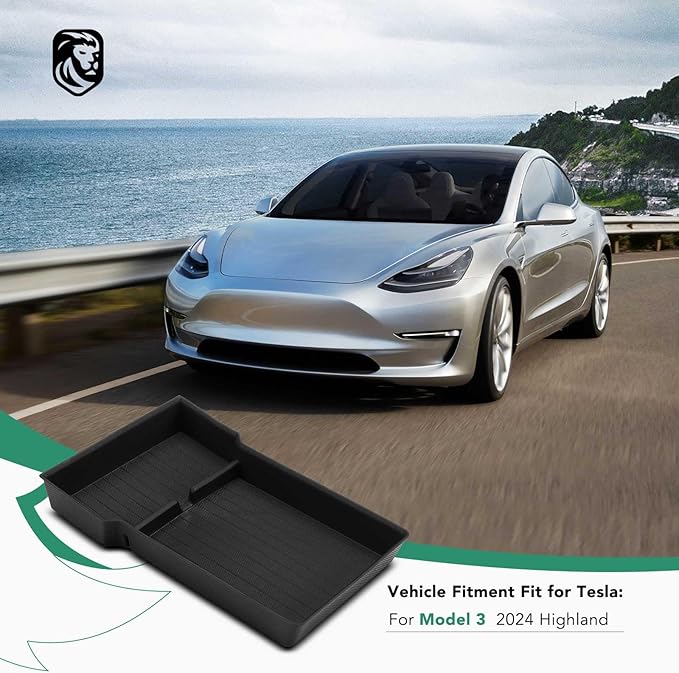 YHTAUTO Armrest Lower Tray Fit 2024 2025 Tesla Model 3 Highland, Center Armrest Lower Bottom Storage Box with Non-Slip Interior Accessories 1PC