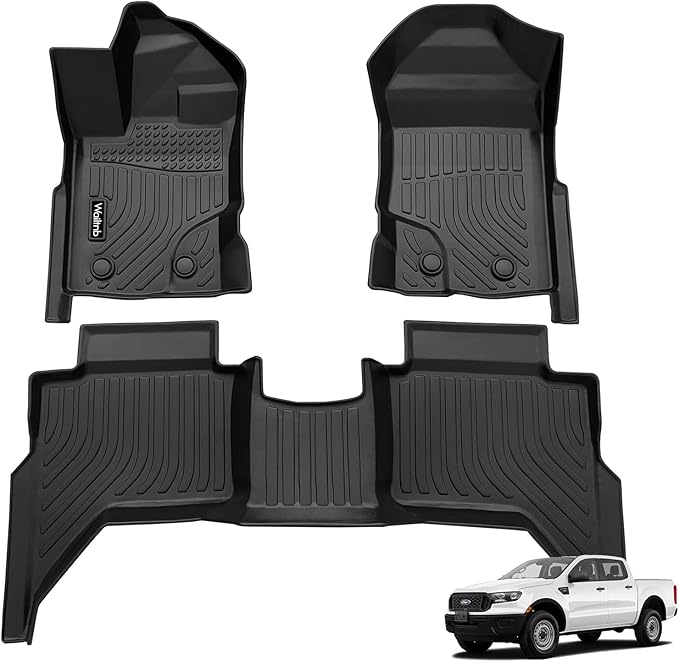 Wailtnb-Floor Mats for Ford Ranger SuperCrew Cab 2019-2023 Waterproof Durable TPE Rubber All Weather Automotive Floor Liner Custom Fit for Ford Ranger SuperCrew Cab Accessories Black