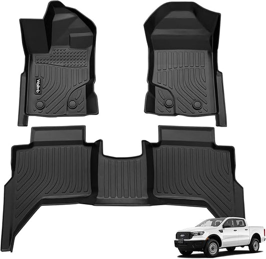 Wailtnb-Floor Mats for Ford Ranger SuperCrew Cab 2019-2023 Waterproof Durable TPE Rubber All Weather Automotive Floor Liner Custom Fit for Ford Ranger SuperCrew Cab Accessories Black