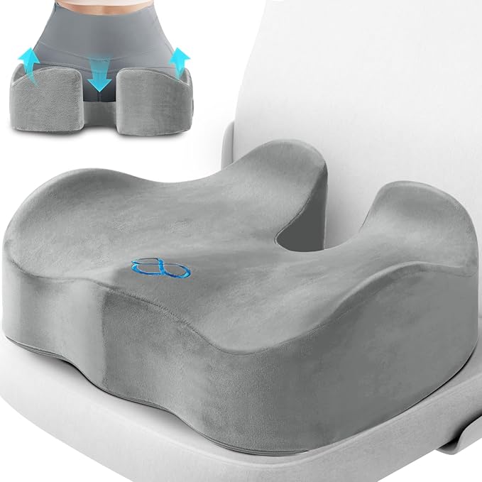 Seat Cushion, Chair Cushions, Office Chair Cushions, Anti-Slip Bottom & Removable Cover Tailbone Pain Relief Cushion, Memory Foam Seat Cushion, 5.28 in Thick (Light Grey)