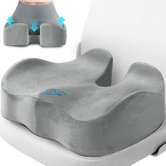 Seat Cushion, Chair Cushions, Office Chair Cushions, Anti-Slip Bottom & Removable Cover Tailbone Pain Relief Cushion, Memory Foam Seat Cushion, 5.28 in Thick (Light Grey)