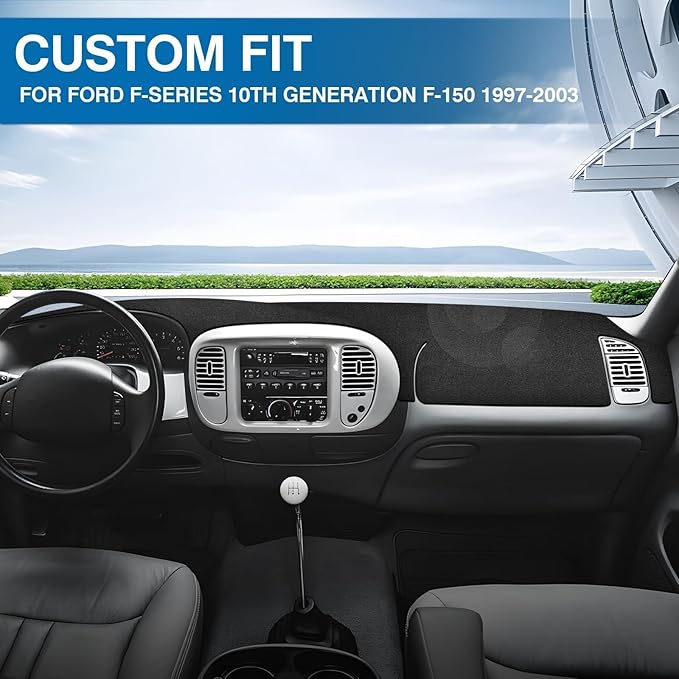 KUST Car Dash Cover for Ford F150 F-150 1997 1998 1999 2001 2002 2003/Ford Expedition 1997-2002 Polyester Dashboard Cover Non-Slip Interior Accessories for F150 Custom Fit Dash Mat Black