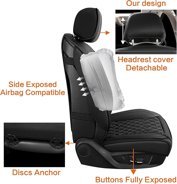Pariitadin Leather Car Seat Covers Full Set, Waterproof Breathable Faux Leather Automotive Seat Covers for Cars, Non-Slip Car Interior Covers Universal Fit Most Cars Sedans Trucks SUVs, Black