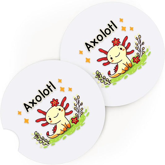 2 Pack Axolotl Car Cup Holder Coaster, Cute Car Interior Accessories Drink Coaster for Women & Men, Axolotl Lovers Themed Gifts Stuff Accessories Things Merchandise Items!