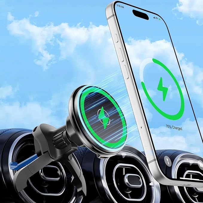 15w Charger Car Phone Mount for Magsafe, Air Vent Car Mount Magnetic Wireless Phone Holder for Mercedes Benz A/B/C/E/V/G/Class & Audi A1/A3/A3 for iPhone 17 16 15 14 13 12 Pro Max, Black