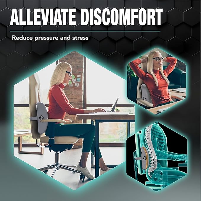 Samsonite Ergonomic Lumbar Support Pillow for Office Chair, Gaming Chair, or Car, Memory Foam Cushion with Ventilated Mesh and Adjustable Strap, Gray