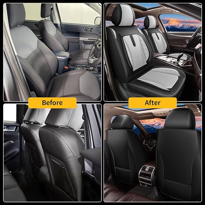 AOMSAZTO Seat Covers Fit for Chevrolet/Chevy Trailblazer 2021-2025: Luxury Leather 2 Front Seat Covers - Airbag Compatible Wear-Resistant Seat Cushions(2 Seats, Black&Grey)