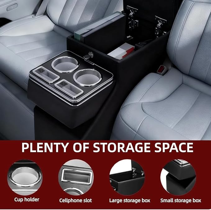 Universal Center Console Between Seat for Minivans, SUVs, Middle Van Console Floor Console Organizer Storage Box (with Locking Design)