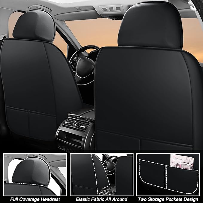 Seat Covers Fit for Acura MDX 2001-2025, 7 Seat, Compatible Airbag Non-Slip Waterproof Leather Seat Cover, Luxury Interior Full Set with Pillow Steering Wheel Covers, Black Red