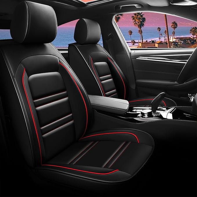 Seat Cover for Honda Civic 2001-2025 | Car Seat Covers Front Seats, Waterproof Seat Protectors, Automotive Front Seat Covers (Front Seat, Black&Red Line)