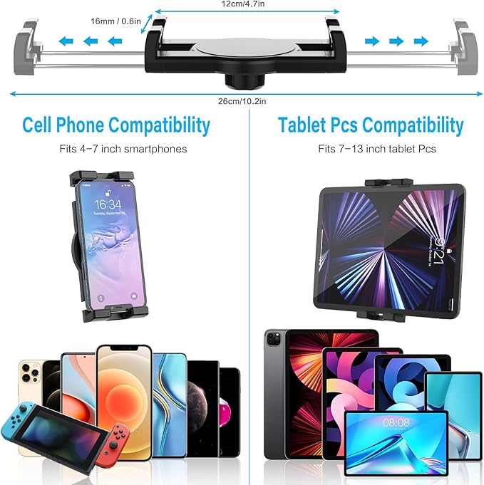 Dashboard Windshield Car Tablet Mount [13 inch Flexible Gooseneck Arm] Super Suction Tablet Holder for Car Compatible with 4-12.9" Devices, iPad Pro Air Mini, Galaxy Tabs, Lenovo, iPhone etc