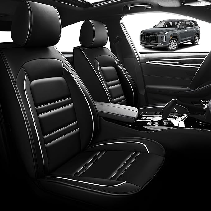Seat Cover for Hyundai Car Palisade 2020-2025 | Car Seat Covers Front Seats, Waterproof Seat Protectors, Automotive Front Seat Covers (Front Seat, Black&White Line)