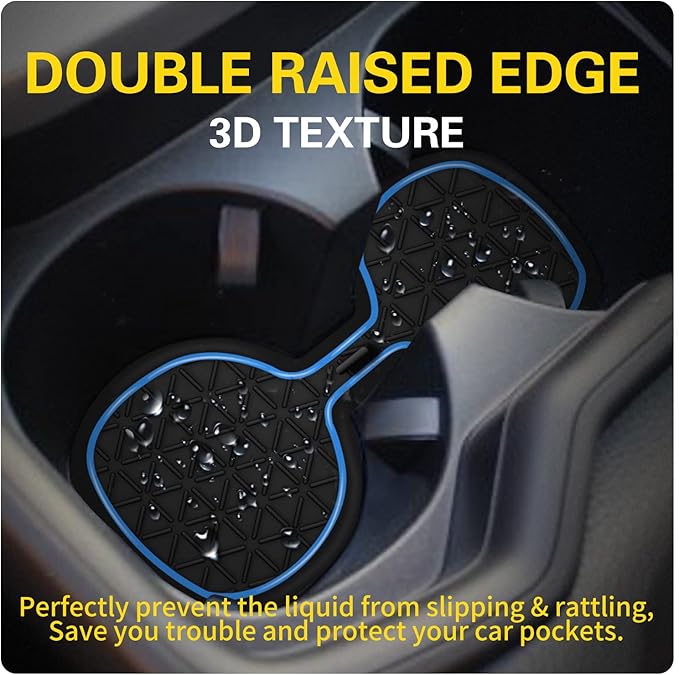 Premium Liner Mat Accessories Compatible with Toyota RAV4 2019-2024 and 2021-2024 RAV4 Prime, Custom Fit Cup Holder, Door Pocket and Center Console Inserts (Blue Trim, 14-PCS)