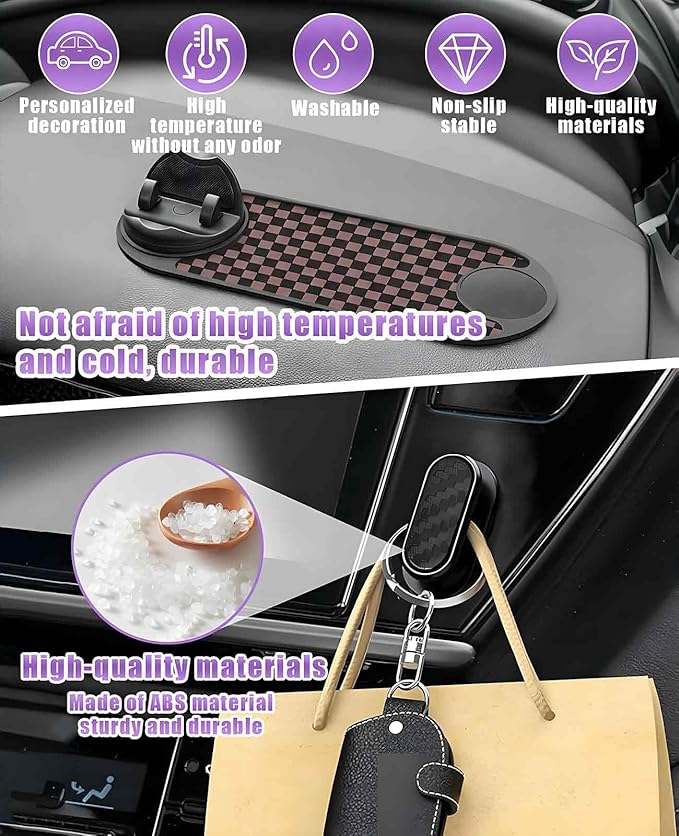 5PCS Anti Slip Mat for Car Dashboard with Storage Hook Set, 360° Multifunction Phone Pad Holder with Temporary Parking Number