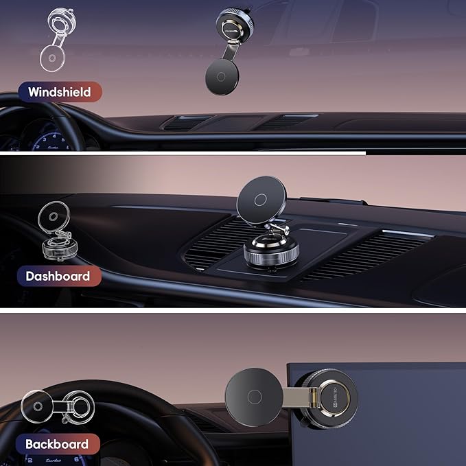 Magnetic Phone Holder for Car 2026 Heavy Duty Model 360° Adjustable Vacuum Suction Car Magsafe Phone Mount Cell Phone Holders for Your Car for iPhone 16 Pro Max 15 14 13 12 Plus (Metal Stand Rotor)