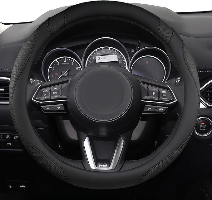 West Llama Microfiber Leather Car Steering Wheel Cover Universal Fit 15-15.5 inch SUV,Sedan,Car,Trucks(Black-M-Large Size)