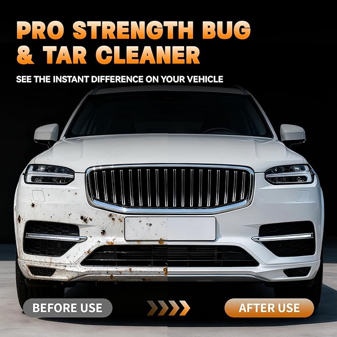 Pro Strength Bug and Tar Remover for Cars - Rapid Dissolve Formula, Safe on Clear Coat Paint, Windshield, Chrome - Effective Auto Detailing Cleaner - 16 fl oz