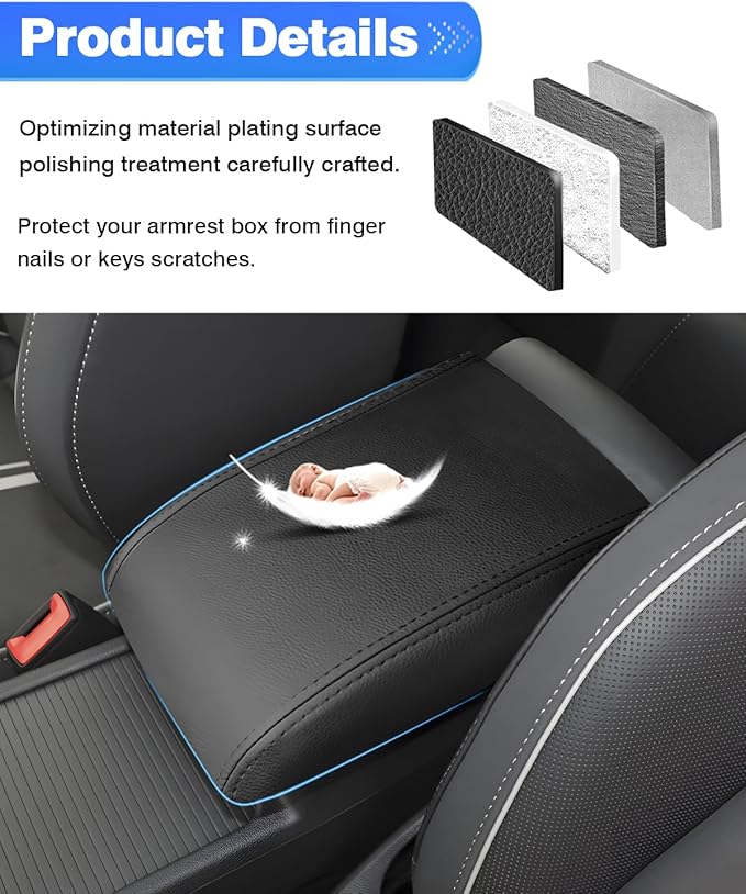 Autorder Center Console Cover for VW Golf Mk8 2022 2023 2024 Volkswagen Golf Accessories Armrest Cover Anti-Scratch Middle Console Pad Leather Armrest Protector