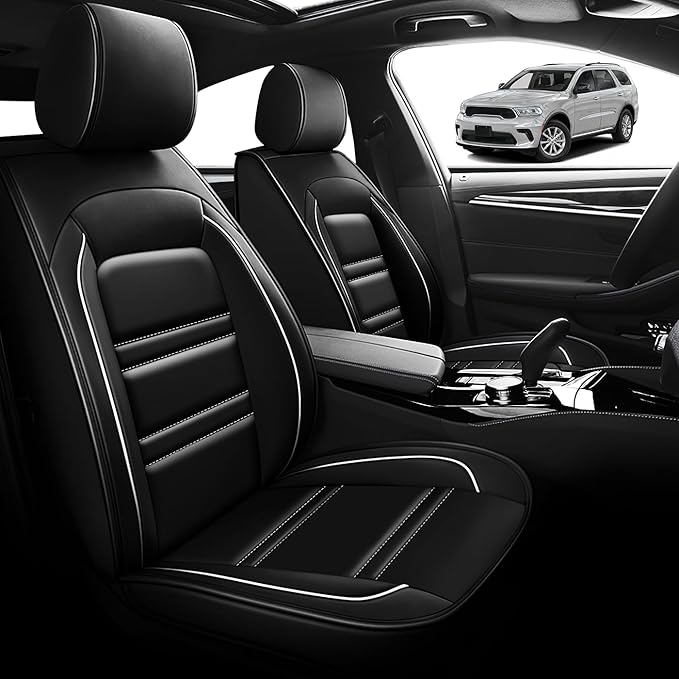 Seat Cover for Dodge Durango 2004-2025 | Car Seat Covers Front Seats, Waterproof Seat Protectors, Automotive Front Seat Covers (Front Seat, Black&White Line)