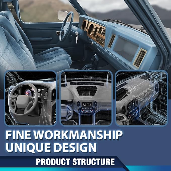 PIT66 Dash Cover Dashboard Bezel Compatible with Ford Ranger S/XLT/STX/Custom 1988, Fit Ford Ranger 1983 1984 1985 1986 1987 Light Blue Instrument Panel