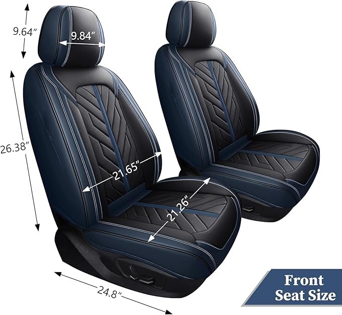 Tomatoman Front Seat Covers,Universal Waterproof Leather Car Seat Full Coverage Protectors Automotive Vehicle Cushion Fit for Most Sedans SUV Pick-up Truck(2PCS Front/Black-Blue)