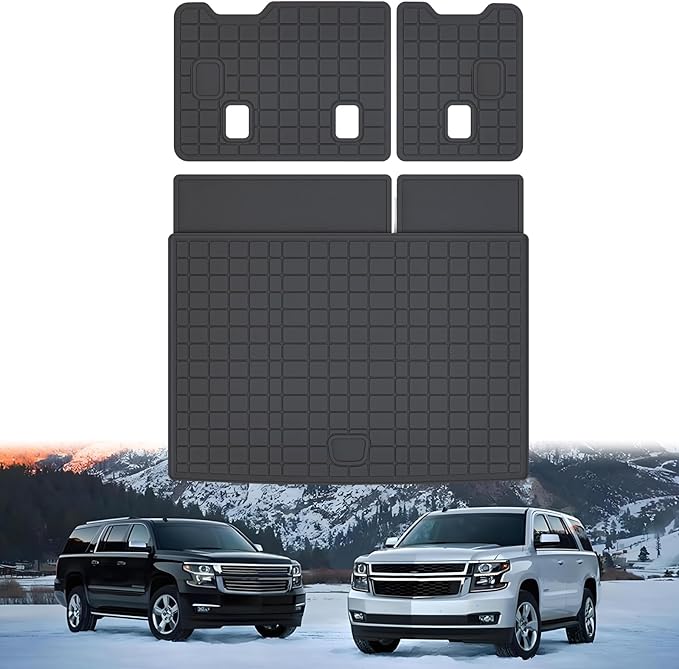 Trunk Mat for 2015-2019 2020 Chevy Chevrolet Suburban/GMC Yukon XL with Backrest Mat,TPE All Weather Protection Cargo Liner with Velcro Rear Seats Backrest Accessories