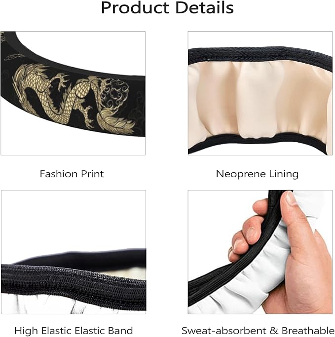 Golden Dragon Steering Wheel Cover for Men, Anti-Slip Elastic Breathable Soft Rubber Car Steering Wheel Protective Cover, Universal 15 Inch Fit for Cars, Auto, SUVs