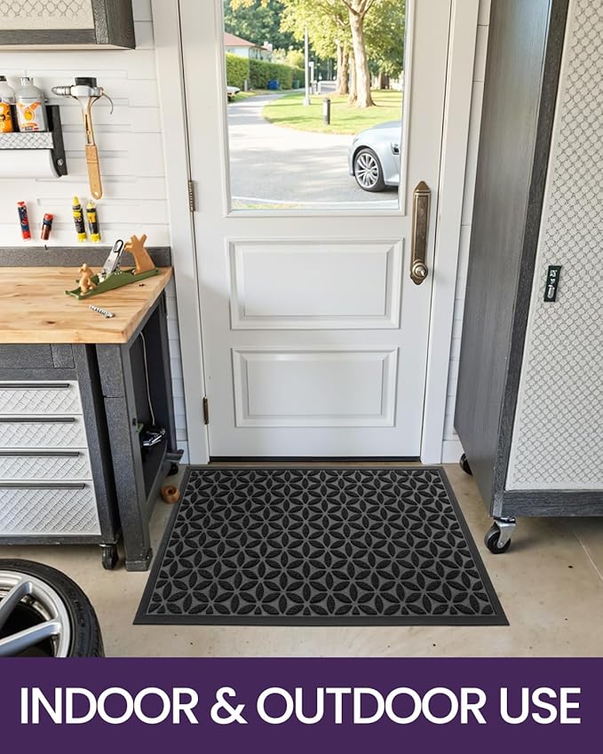 DEXI Front Door Mat Outside Entrance, Rubber Entry Doormat Heavy Duty, Welcome Mats Non Slip for Inside House Floor Entryway Back Doors Exterior Patio, 24x36, Hexafoil Floral