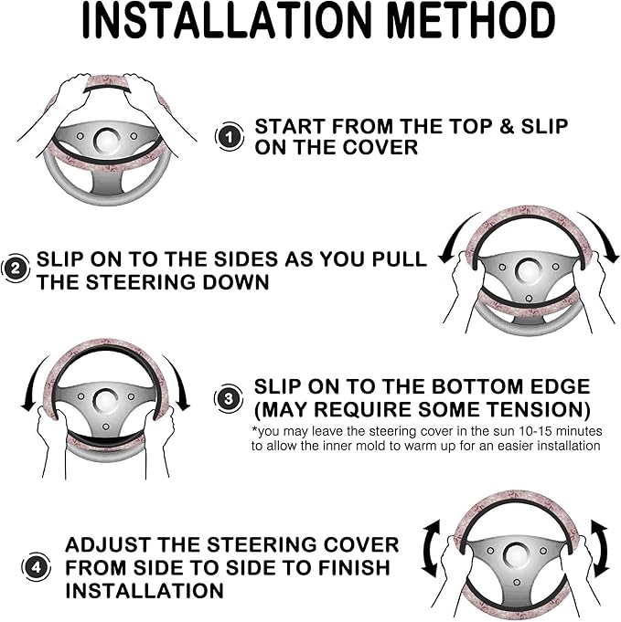 Rose Gold Leopard Print Steering Wheel Cover with 2 Pcs Car Coasters Neoprene Steering Wheel Cover for Women Men Anti-Slip Breathable Car Accessories Universal 15 Inch Fit Auto Cars Trucks