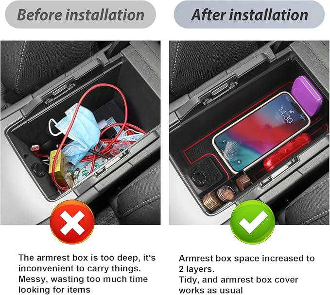 SKTU (Update) Compatible with 2021 2022 2023 2024 Venza Center Console Organizer 2024 2023 2022 Toyota Venza Accessories ABS Black Materials Tray Armrest Secondary Storage Box (Red)