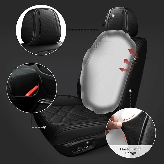 AOMSAZTO Seat Covers Custom Fit for 2014-2021 Toyota Tundra Crewmax Double Cab Breathable Leather Truck Car Seat Covers Full Set (Black)