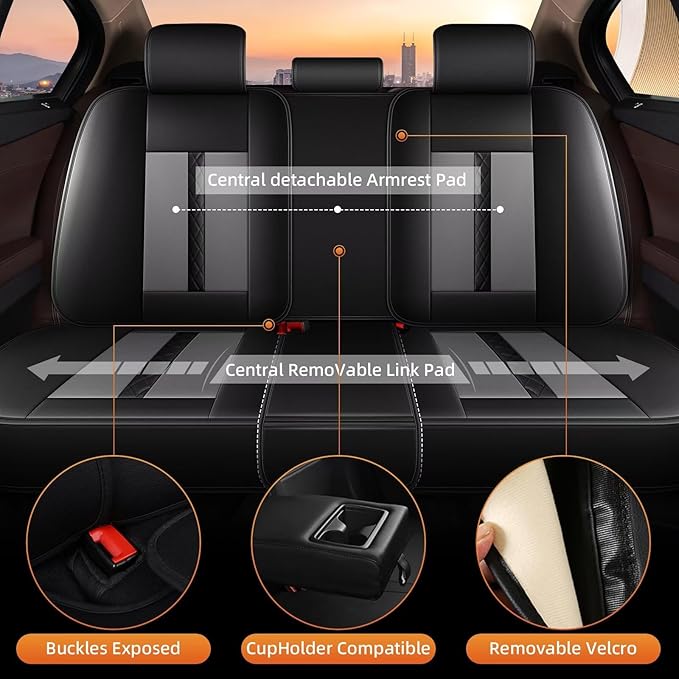 AOMSAZTO Car Seat Cover Fit for Chevrolet Cruze 2011-2019 Leather Vehicle Cushions Cover Seat Protector Automotive Full Set 5 Seat Covers Waterproof Compatible Airbag Black&Gray