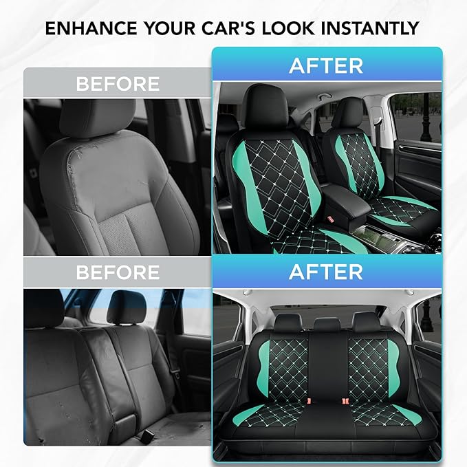 Road Comforts Seat Covers, Premium Leather Car Seat Covers Full Set for Women Girls,Airbag Compatible, Automotive Seat Covers Universal Fit Most Cars,Vans,Truck,SUV