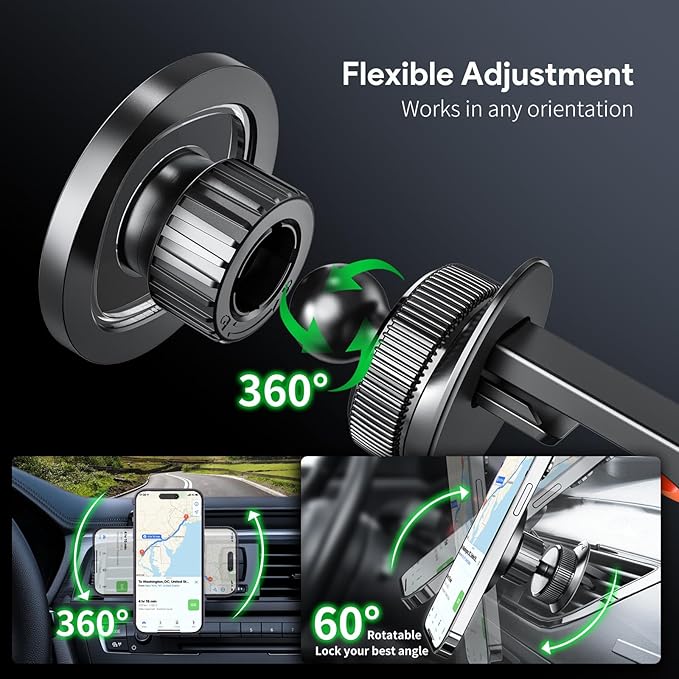 Esoulk Magnetic Car Phone Mount – Compact Air Vent Clip Holder with Strong Magnet, 360° Rotation, One-Touch Snap, Hands-Free Use – Universal for iPhone 17 16 15 14 13 Pro Max, Samsung, Google Pixel
