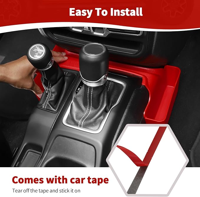 RT-TCZ for Jeep JL Shifter Storage Tray, Center Console Side Pocket for Jeep Wrangler JL JLU Gladiator JT 2018 up Red Interior Accessories