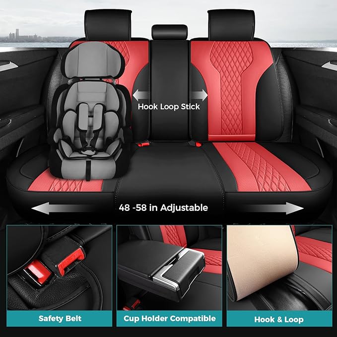 Leather Car Seat Covers - Breathable Faux Leather Seat Covers Full Set for Cars SUV Sedan - Waterproof - BlackRed