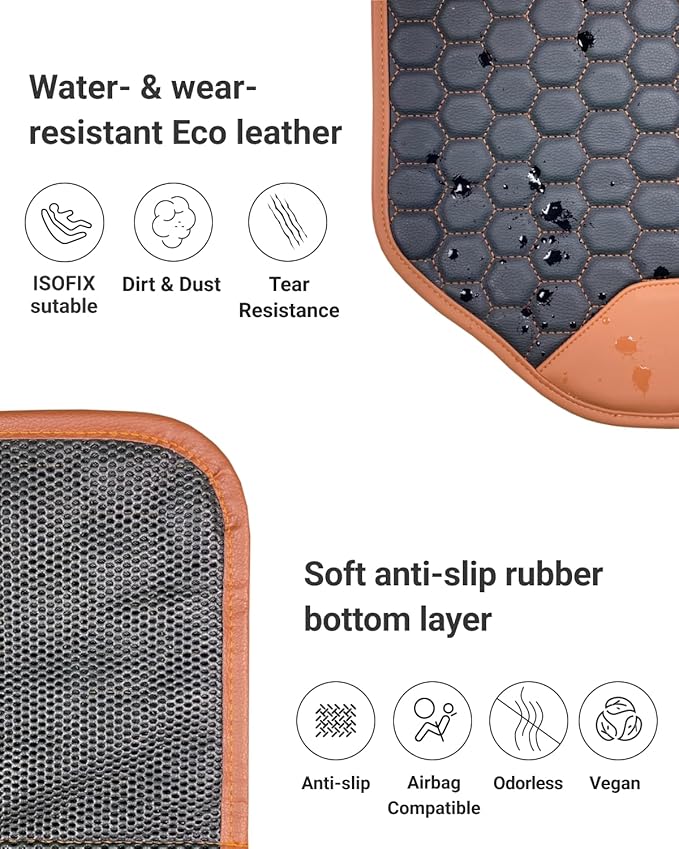 Owleys Premium Leather Car Seat Protector 2 Pack for Child Car Seat Cover from Dirt - Infant Car Seat Protector for Back Seat/Front Booster Under Baby Waterproof Hexy