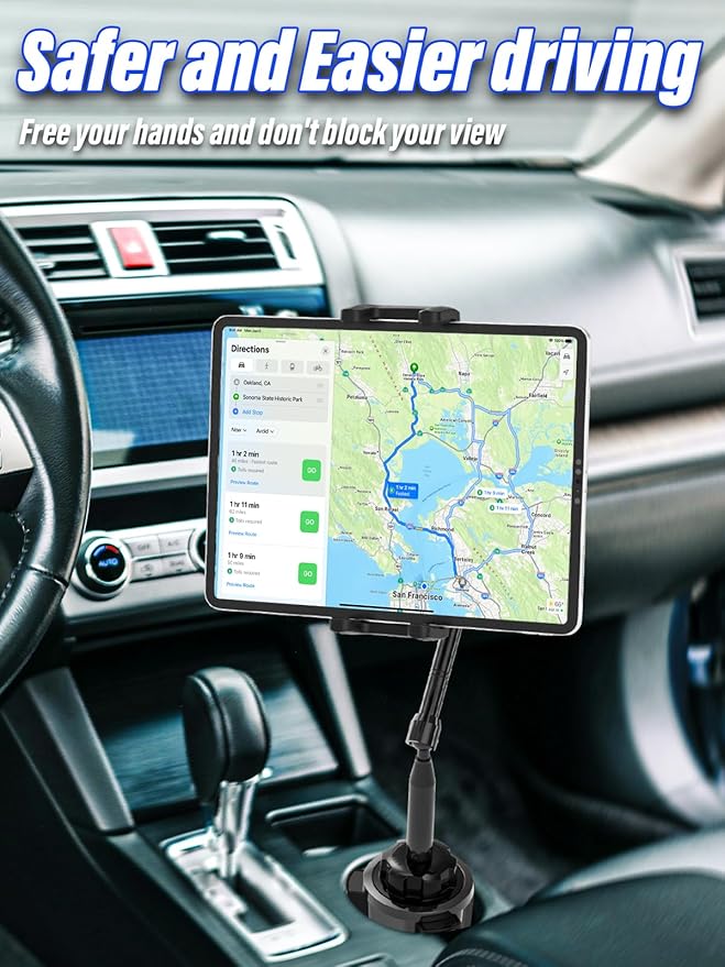 Car Cup Holder Tablet Mount for 4.7-13" iPad & Phone, Extra-Length Metal Arm（12.9"） Truck Cup Tablet Holder with 360° Adjustable Arm, Cupholder for iPad Pro, Air, Mini, Galaxy Tab, Fire HD