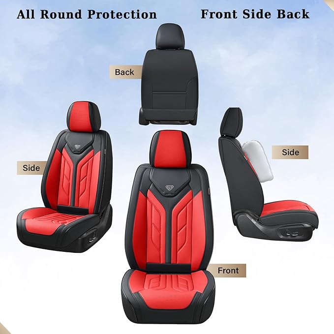 Coverado Car Seat Covers Full Set, Automotive Seat Covers Car Seat Protector Car Seat Cushion, Waterproof Leather Seat Covers for Cars, Universal Fit for Most Sedans SUV Pick-up Truck(Black&Red)