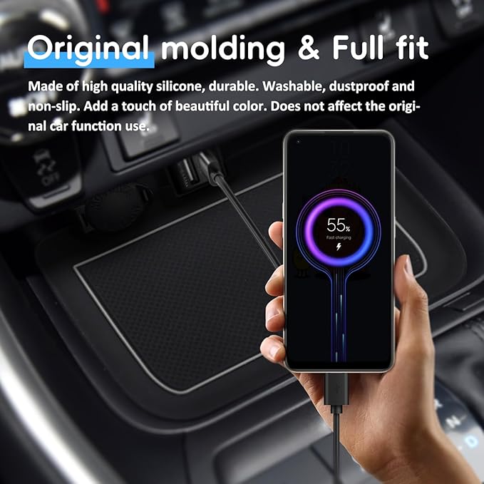 Auovo 3D Cup Holder Insert Liners Compatible with Toyota RAV4 Accessories 2025 2024 2023 2022 2021 2020 2019 Car Custom Cup Holder Mats Pads 4-pc Set (Gray Trim)