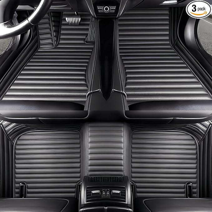 YaruicarCustom Car Floor Mats for 99.99% Sedan SUV Sports Car Men Women Protection Full Coverage Pads Anti-Slip Leather Floor Lining All Weather Car Floor Mats (Black -3D)